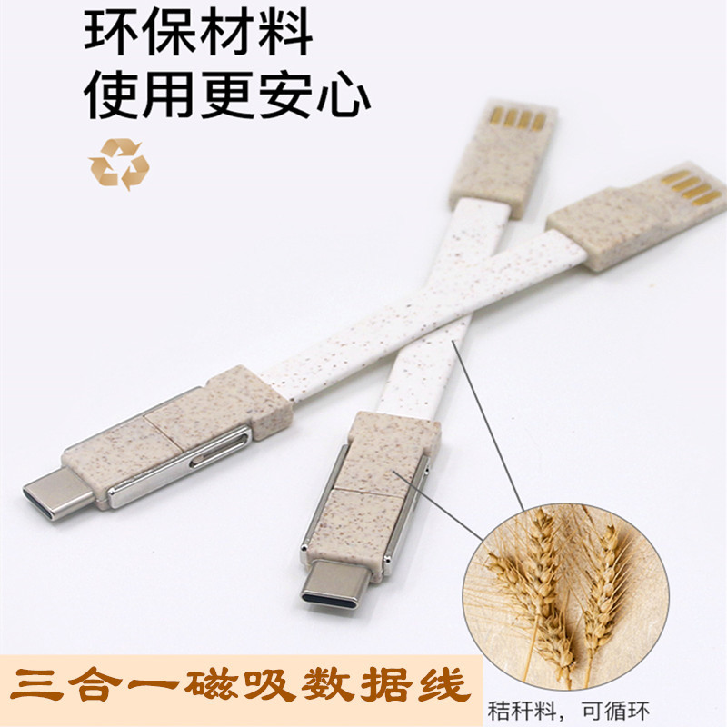 Two-in-one wheat straw magnetic key chain data cable