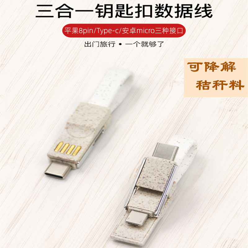 Two-in-one wheat straw magnetic key chain data cable