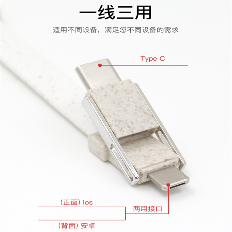 Two-in-one wheat straw magnetic key chain data cable